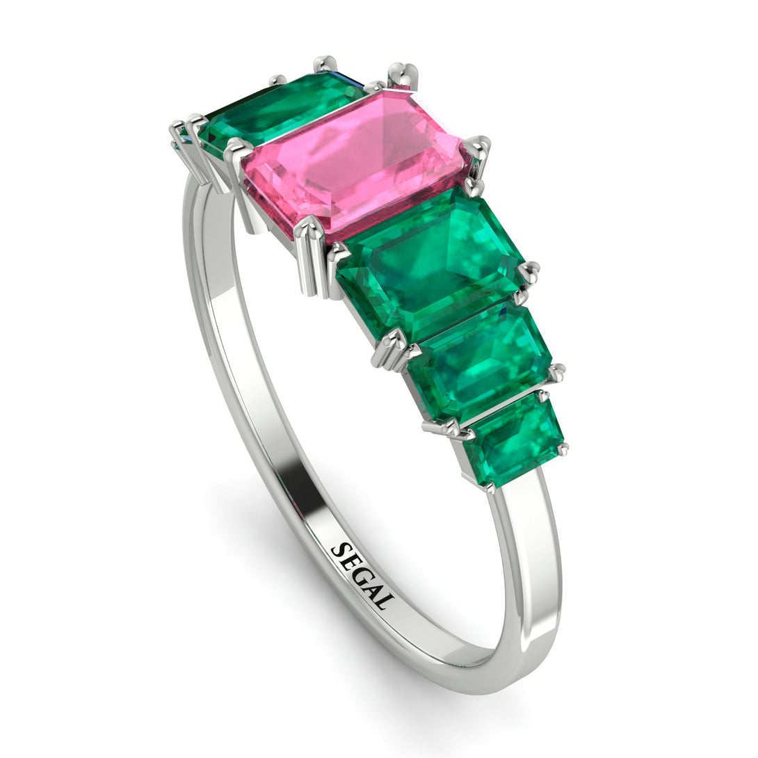 Emerald Cut Pink Moissanite Geometrical Ring - Briella No. 806