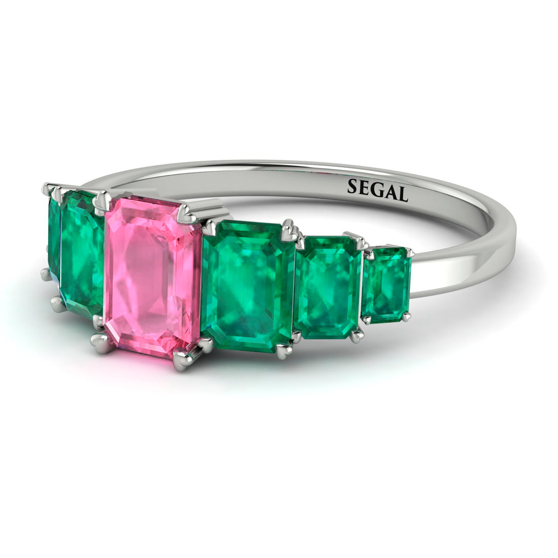 Emerald Cut Pink Moissanite Geometrical Ring - Briella No. 806