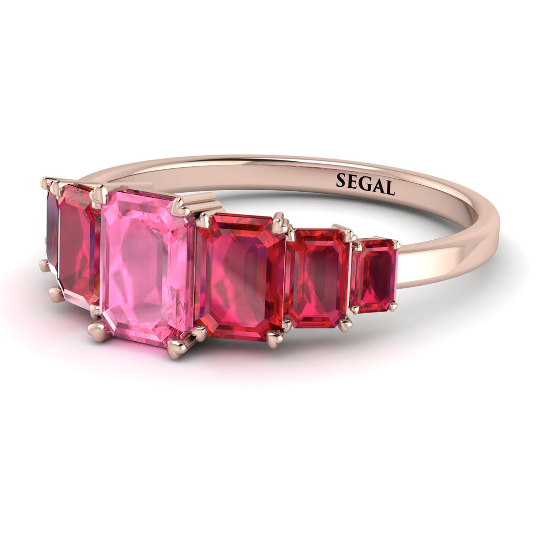 Emerald Cut Pink Moissanite Geometrical Ring - Briella No. 811
