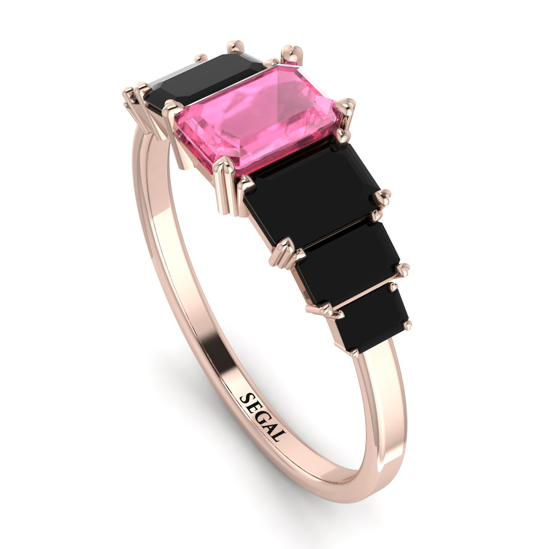 Emerald Cut Pink Moissanite Geometrical Ring - Briella No. 808