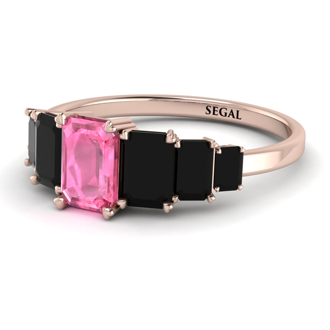 Emerald Cut Pink Moissanite Geometrical Ring - Briella No. 808
