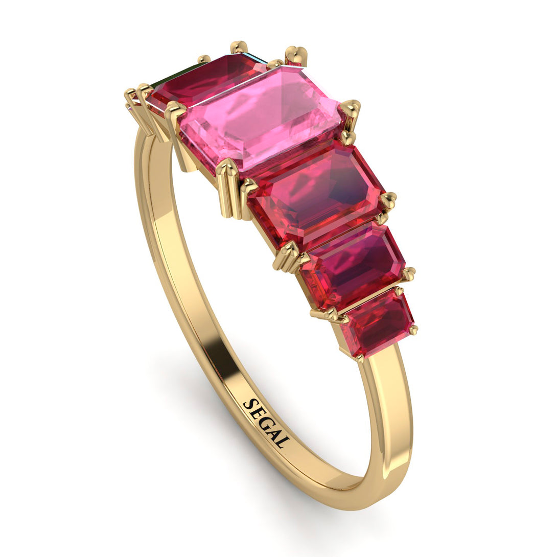 Emerald Cut Pink Moissanite Geometrical Ring - Briella No. 810