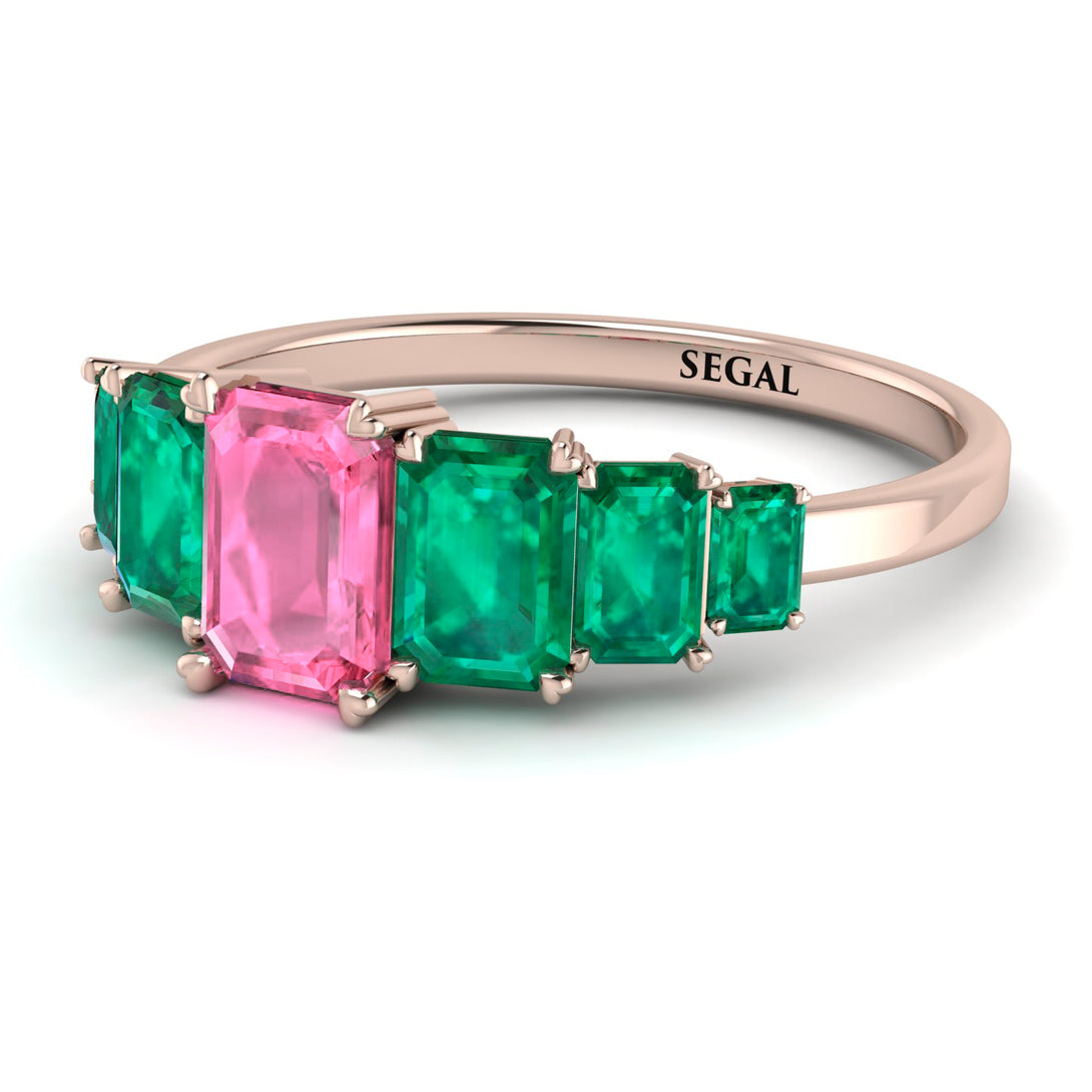 Emerald Cut Pink Moissanite Geometrical Ring - Briella No. 805