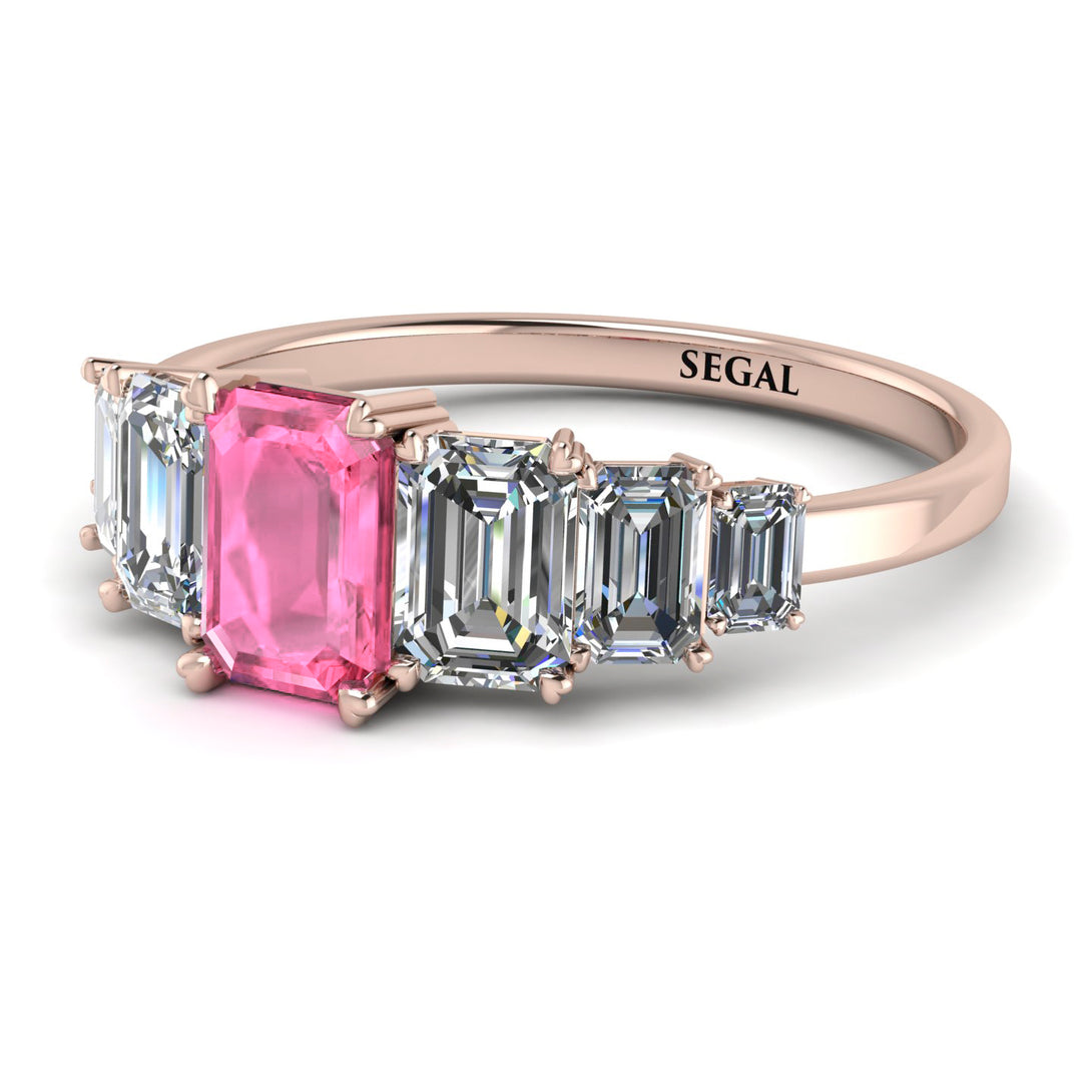 Emerald Cut Pink Moissanite Geometrical Ring - Briella No. 802