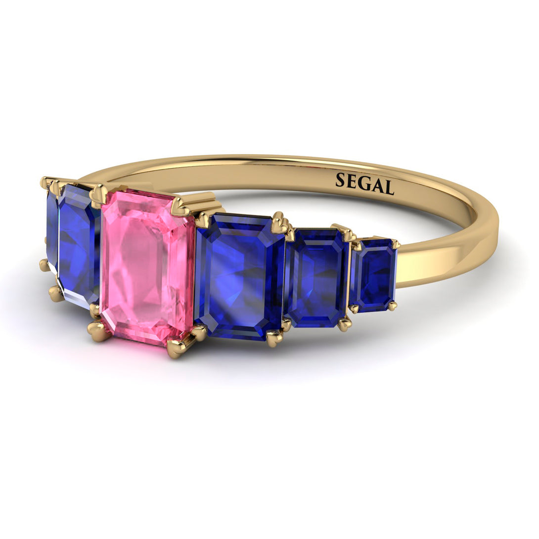 Emerald Cut Pink Moissanite Geometrical Ring - Briella No. 813