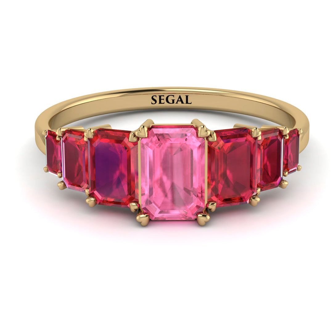 Emerald Cut Pink Moissanite Geometrical Ring - Briella No. 810