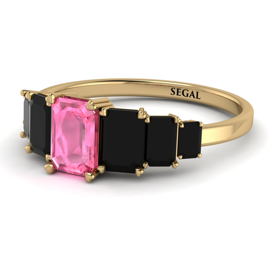 Emerald Cut Pink Moissanite Geometrical Ring - Briella No. 807