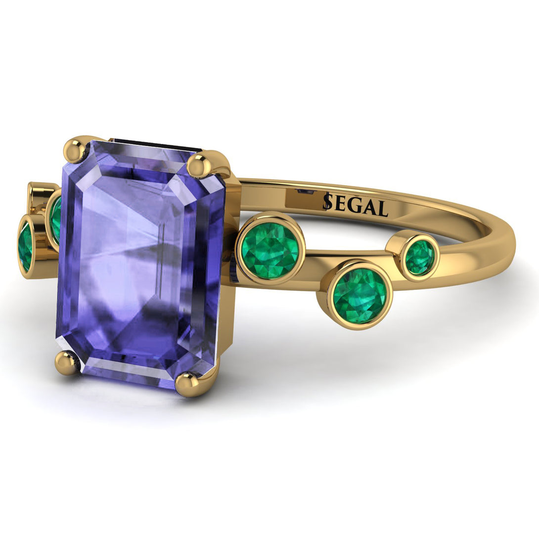 Emerald Cut Tanzanite Ring With Bezel - Alina No. 204