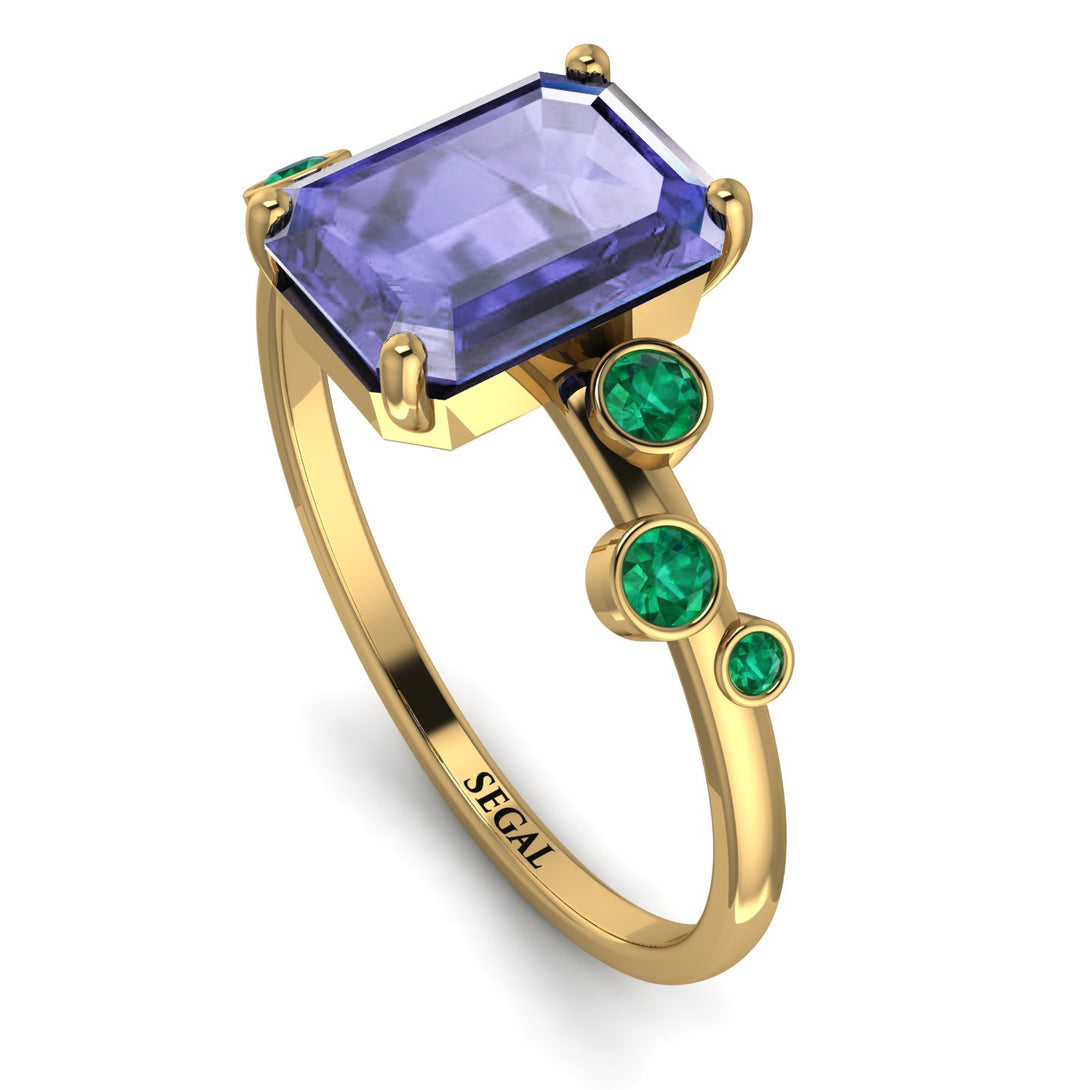 Emerald Cut Tanzanite Ring With Bezel - Alina No. 204