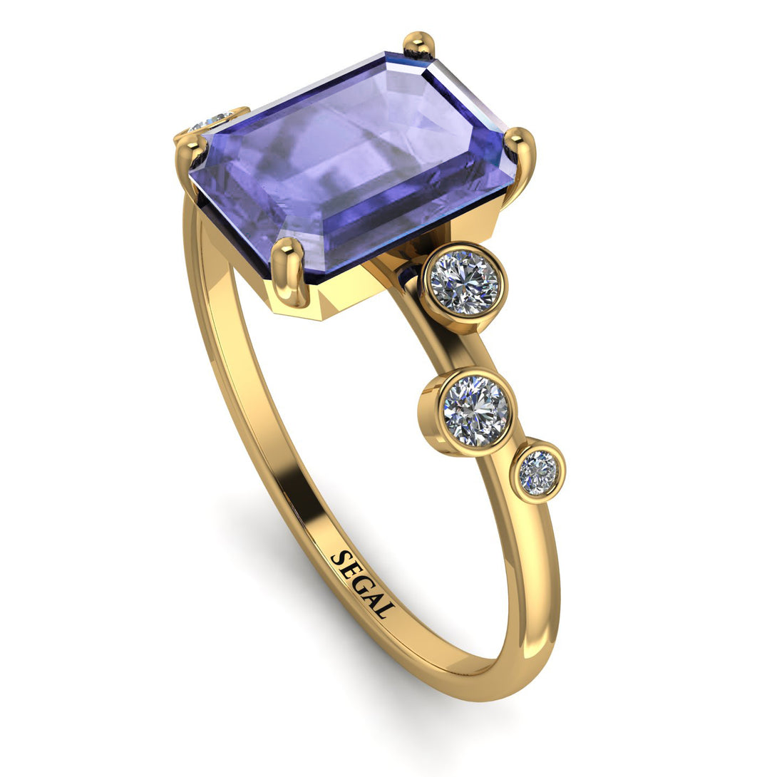 Emerald Cut Tanzanite Ring With Bezel - Alina No. 201