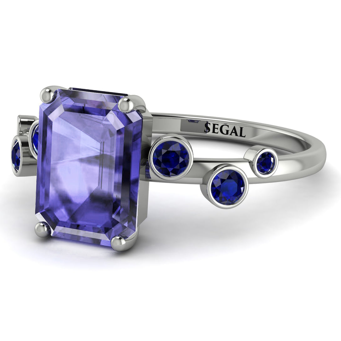 Emerald Cut Tanzanite Ring With Bezel - Alina No. 215