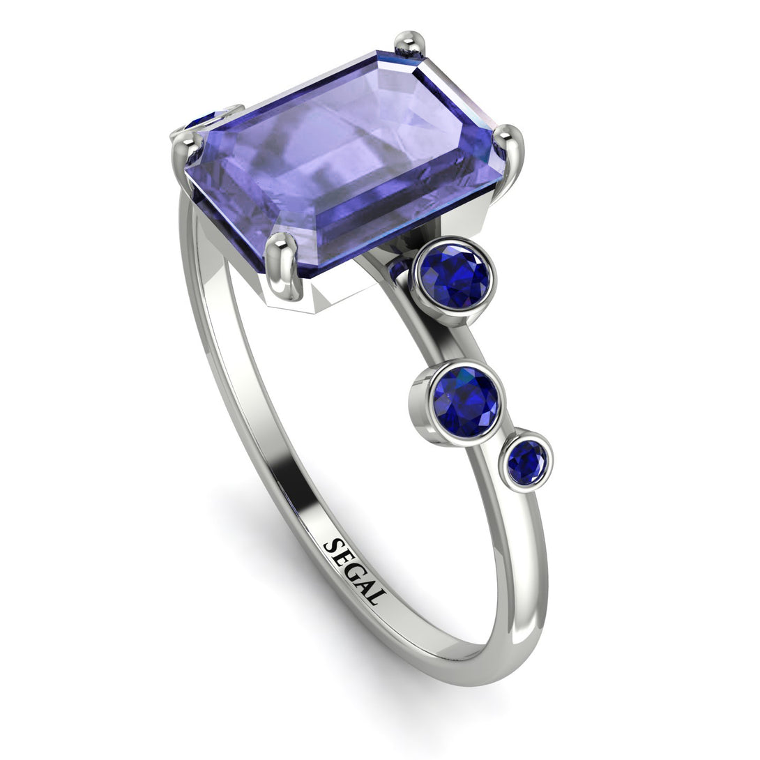 Emerald Cut Tanzanite Ring With Bezel - Alina No. 215