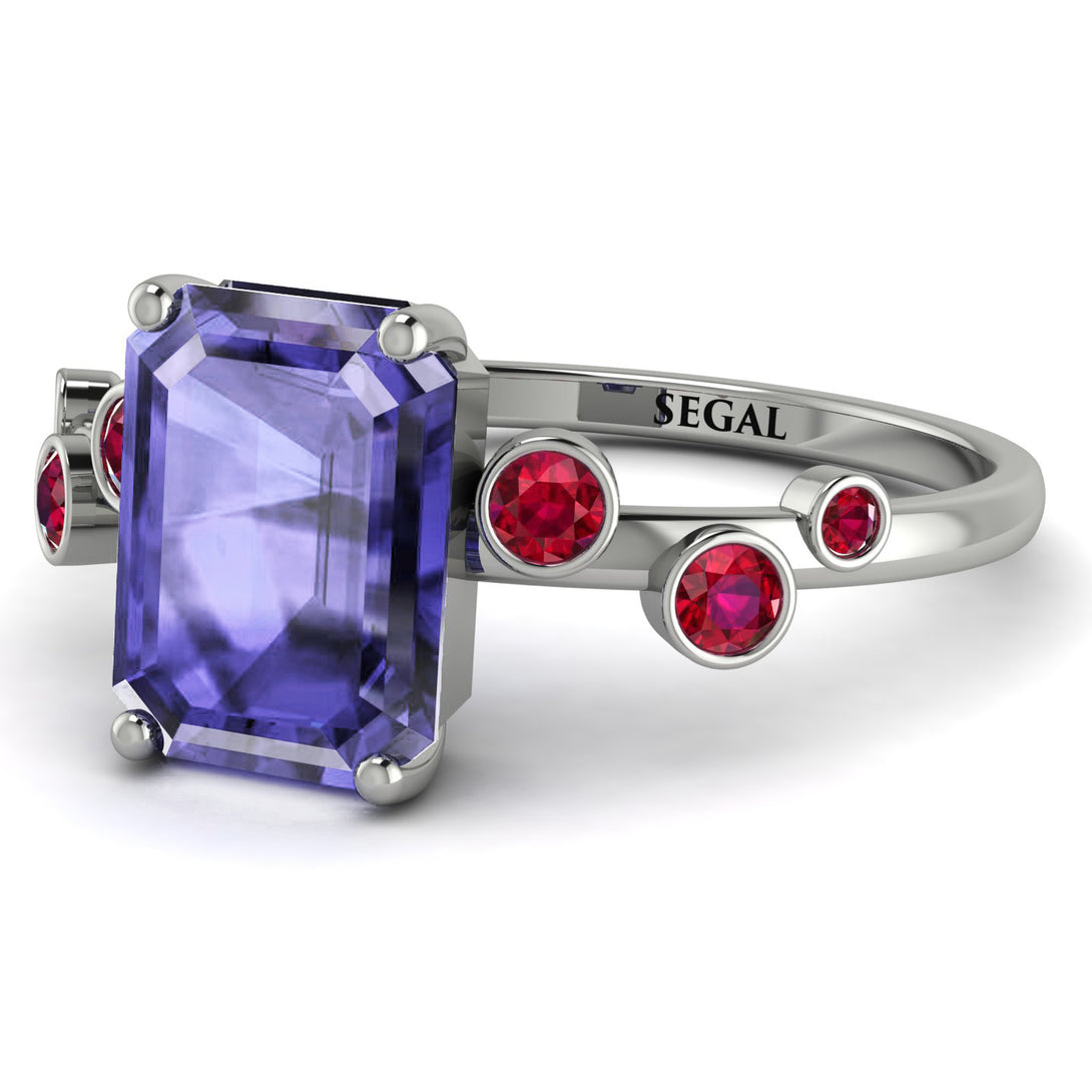 Emerald Cut Tanzanite Ring With Bezel - Alina No. 212
