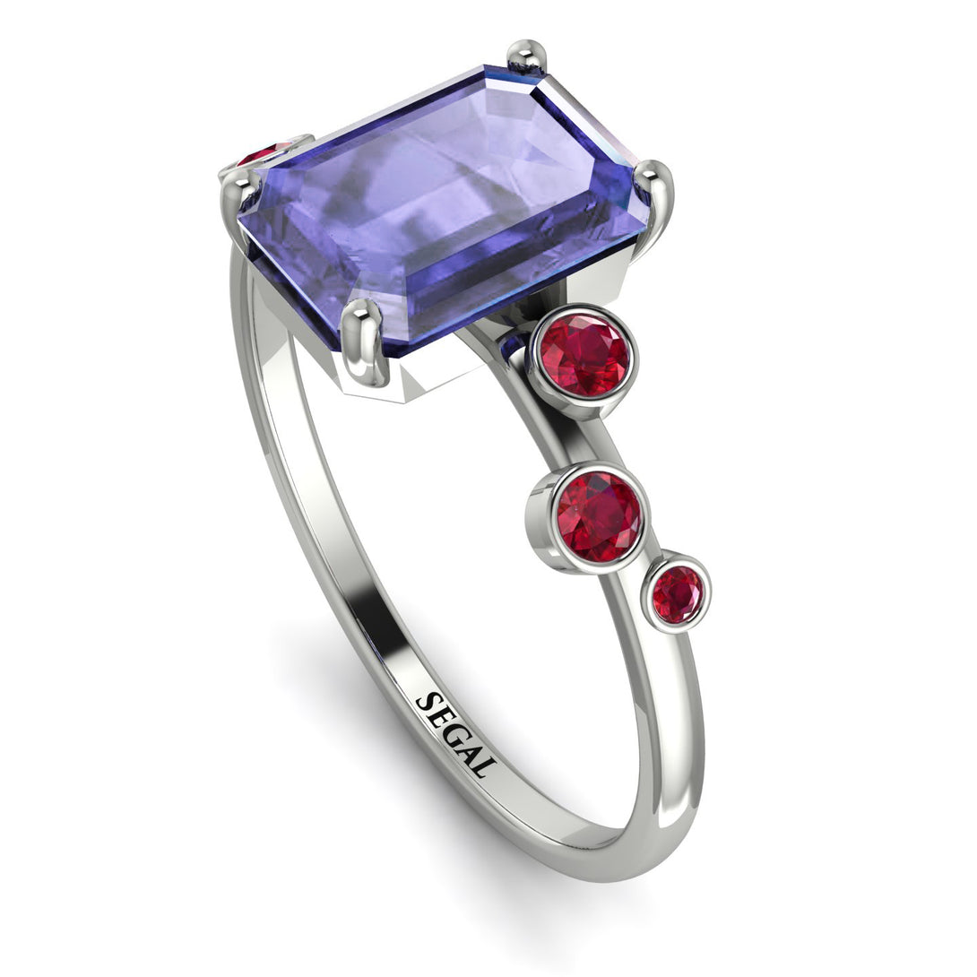 Emerald Cut Tanzanite Ring With Bezel - Alina No. 212