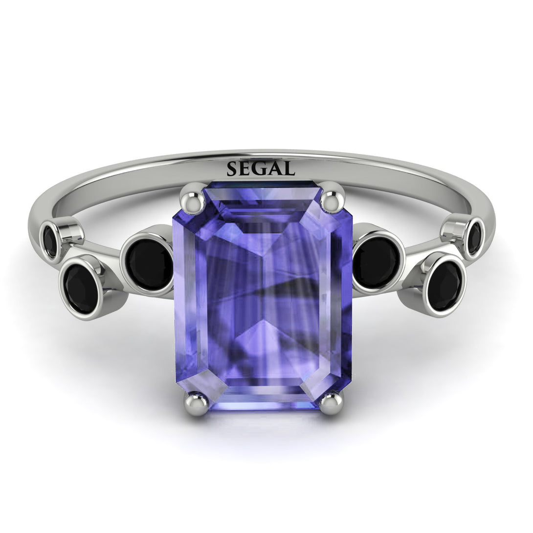 Emerald Cut Tanzanite Ring With Bezel - Alina No. 209