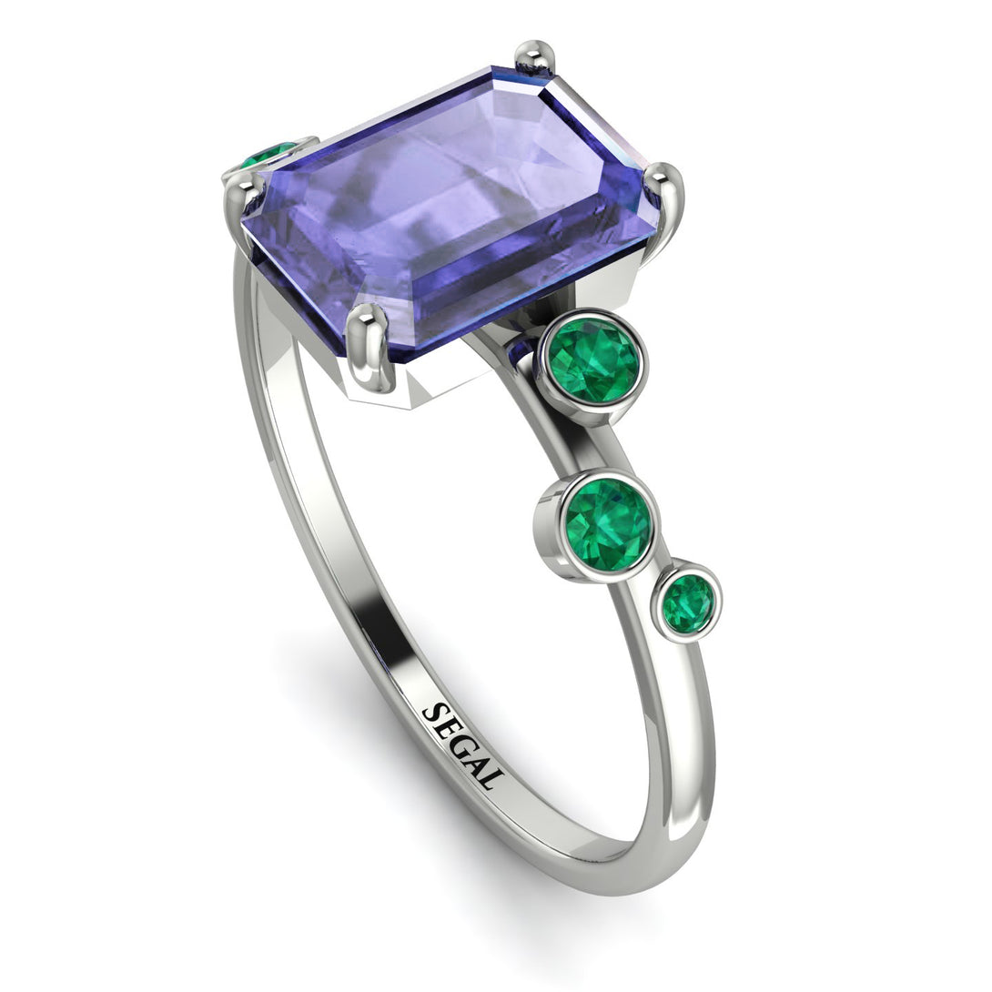 Emerald Cut Tanzanite Ring With Bezel - Alina No. 206