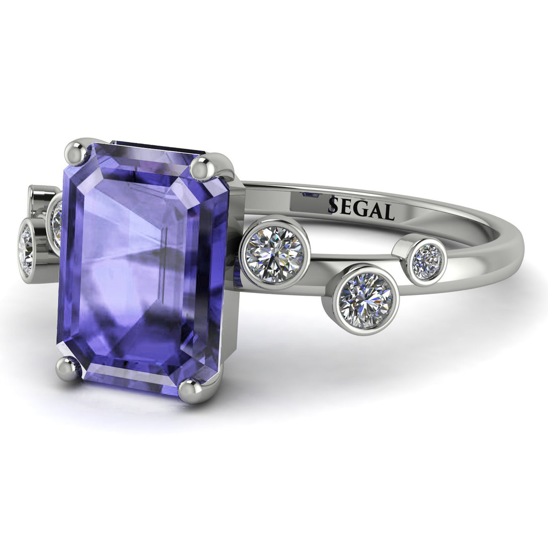 Emerald Cut Tanzanite Ring With Bezel - Alina No. 203