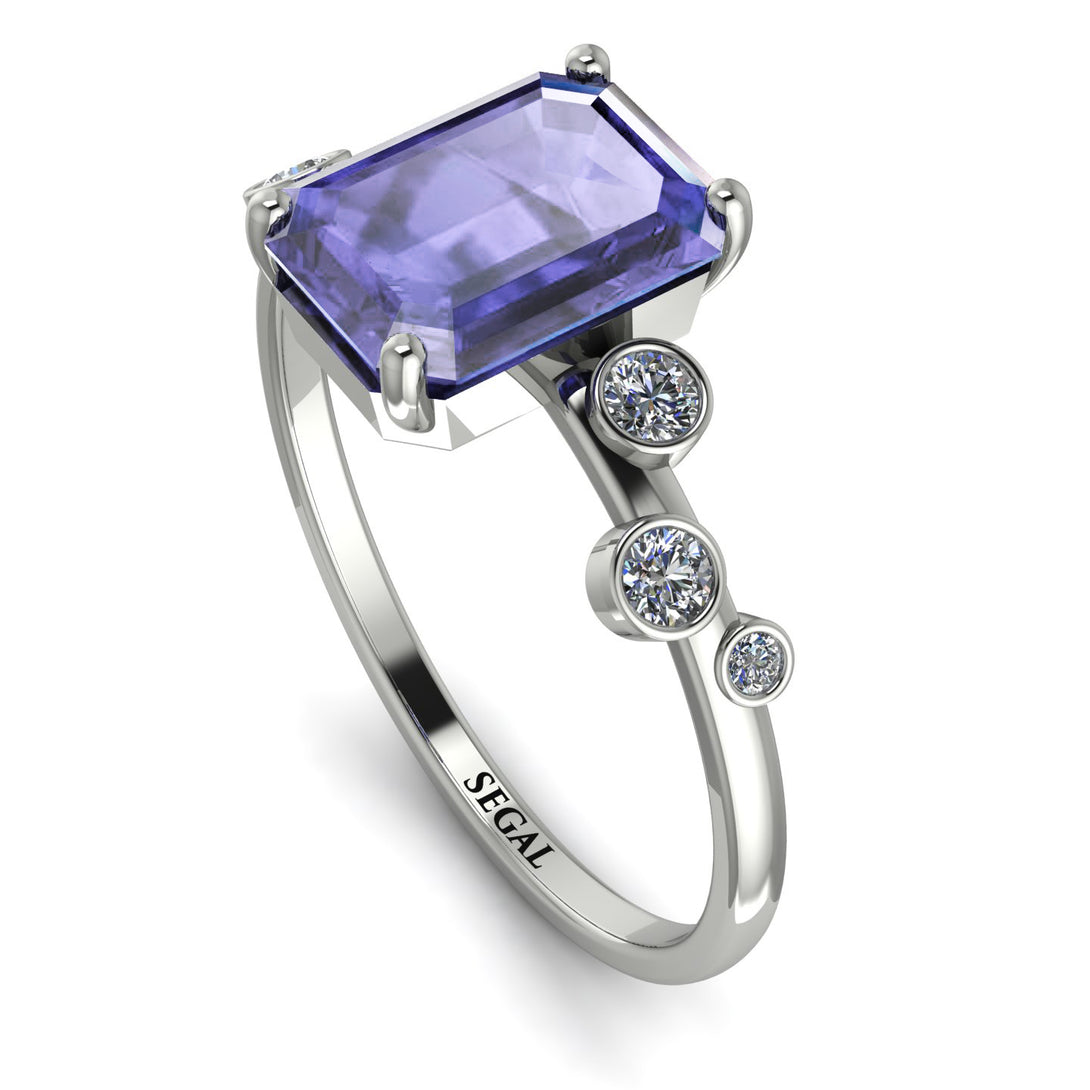 Emerald Cut Tanzanite Ring With Bezel - Alina No. 203