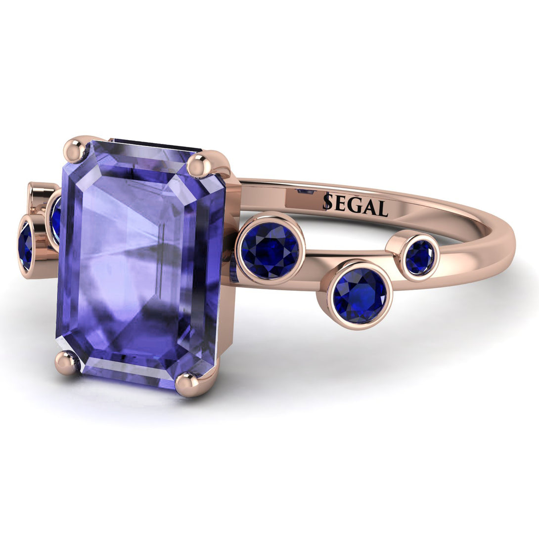 Emerald Cut Tanzanite Ring With Bezel - Alina No. 214