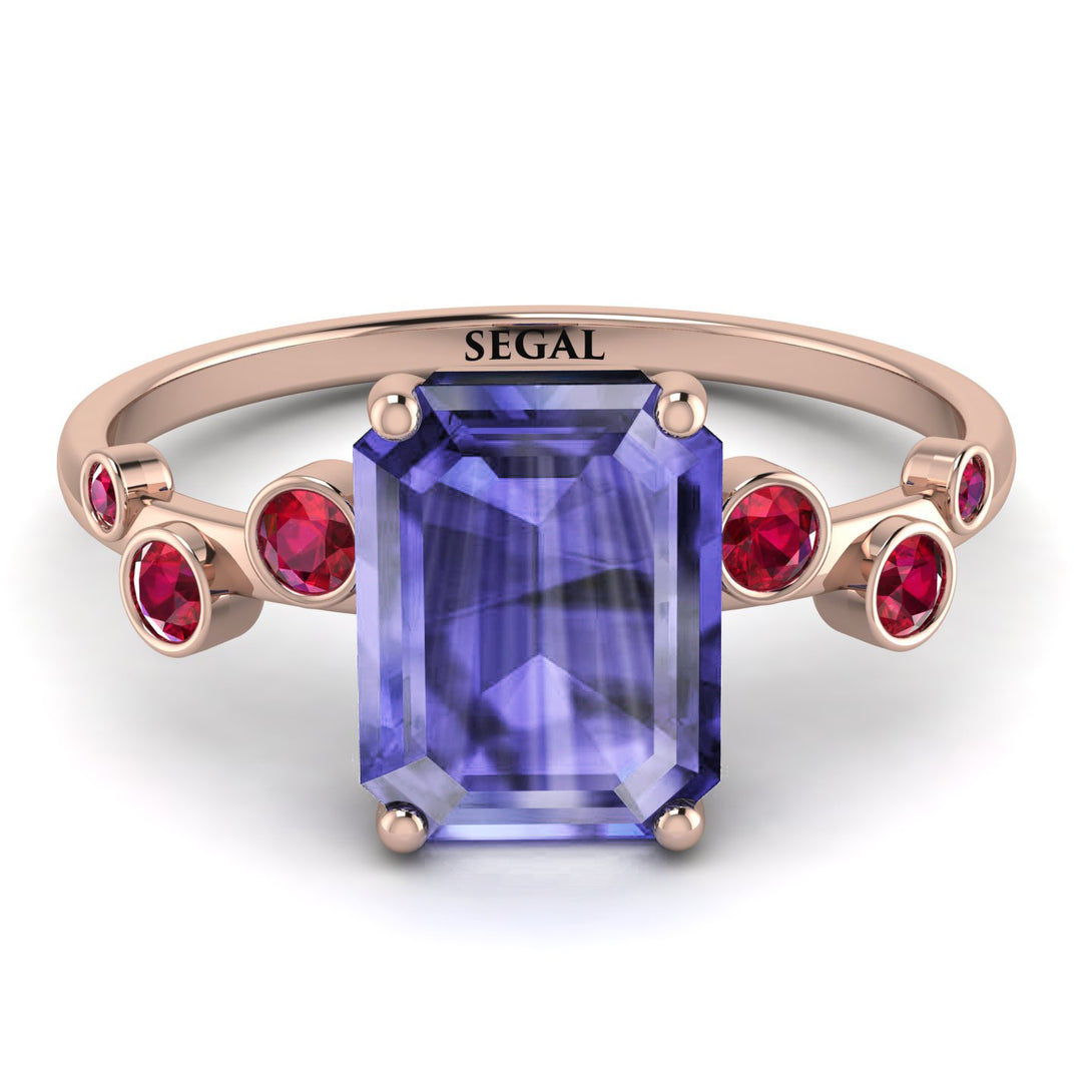 Emerald Cut Tanzanite Ring With Bezel - Alina No. 211