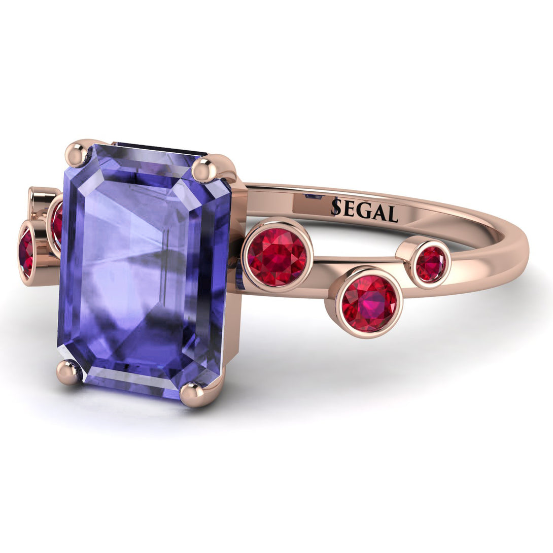 Emerald Cut Tanzanite Ring With Bezel - Alina No. 211