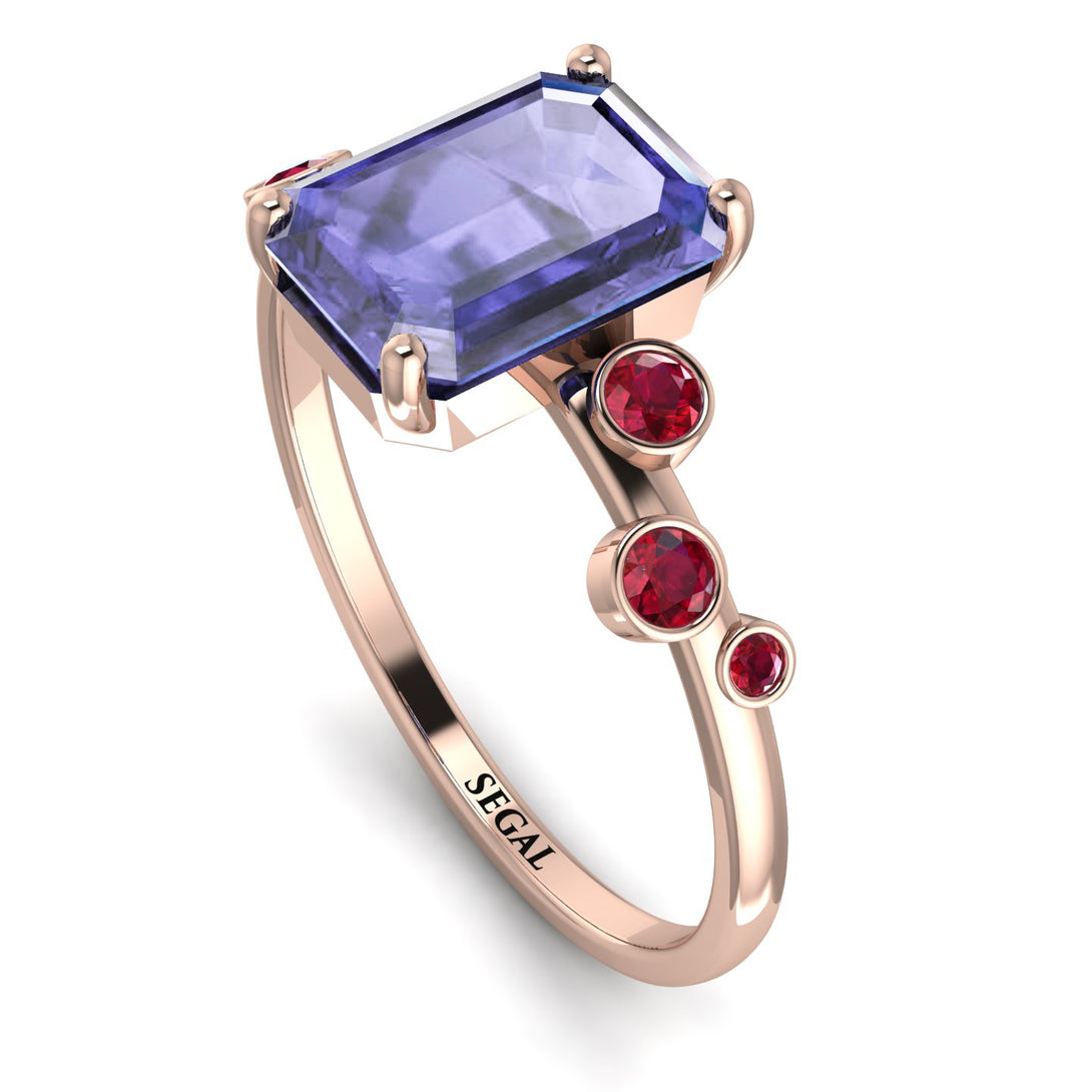 Emerald Cut Tanzanite Ring With Bezel - Alina No. 211