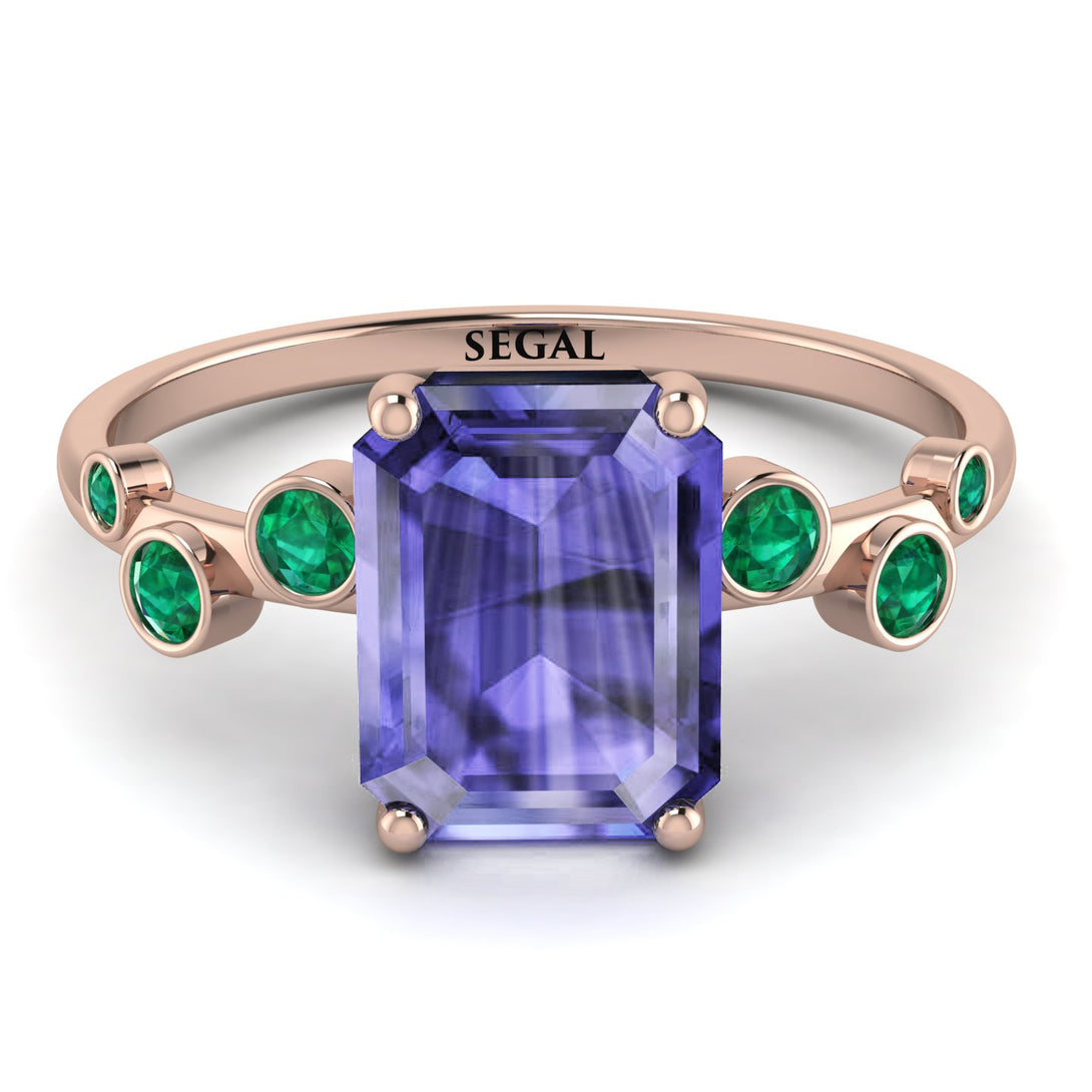 Emerald Cut Tanzanite Ring With Bezel - Alina No. 205