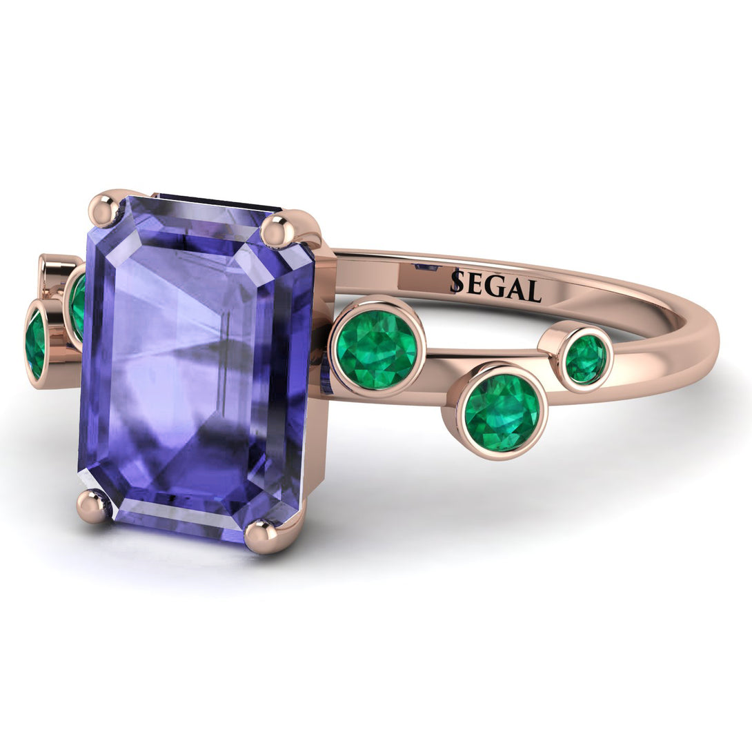 Emerald Cut Tanzanite Ring With Bezel - Alina No. 205