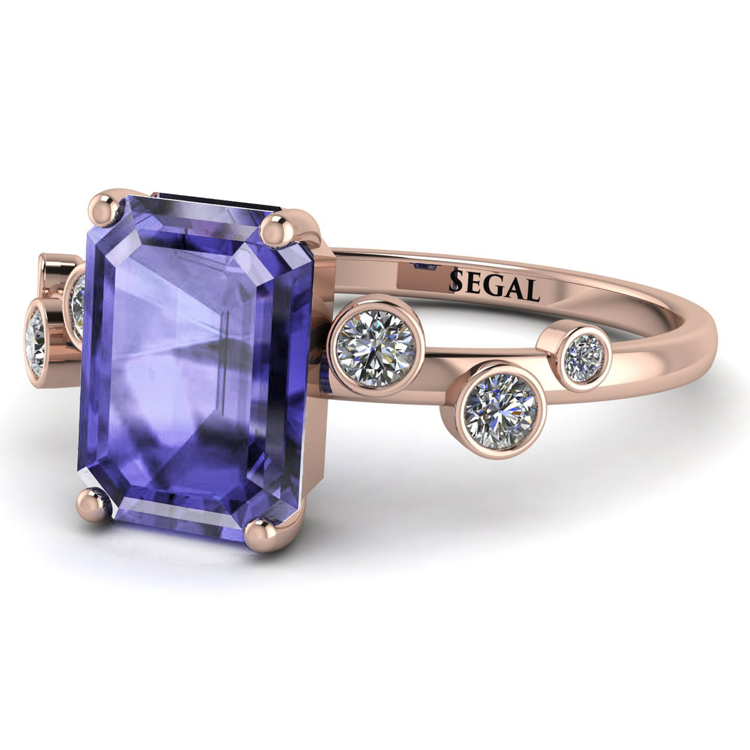 Emerald Cut Tanzanite Ring With Bezel - Alina No. 202