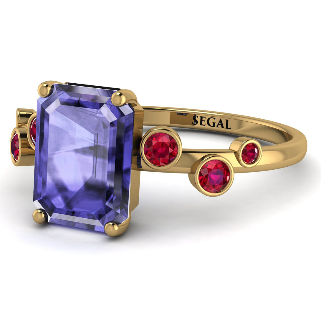 Emerald Cut Tanzanite Ring With Bezel - Alina No. 210