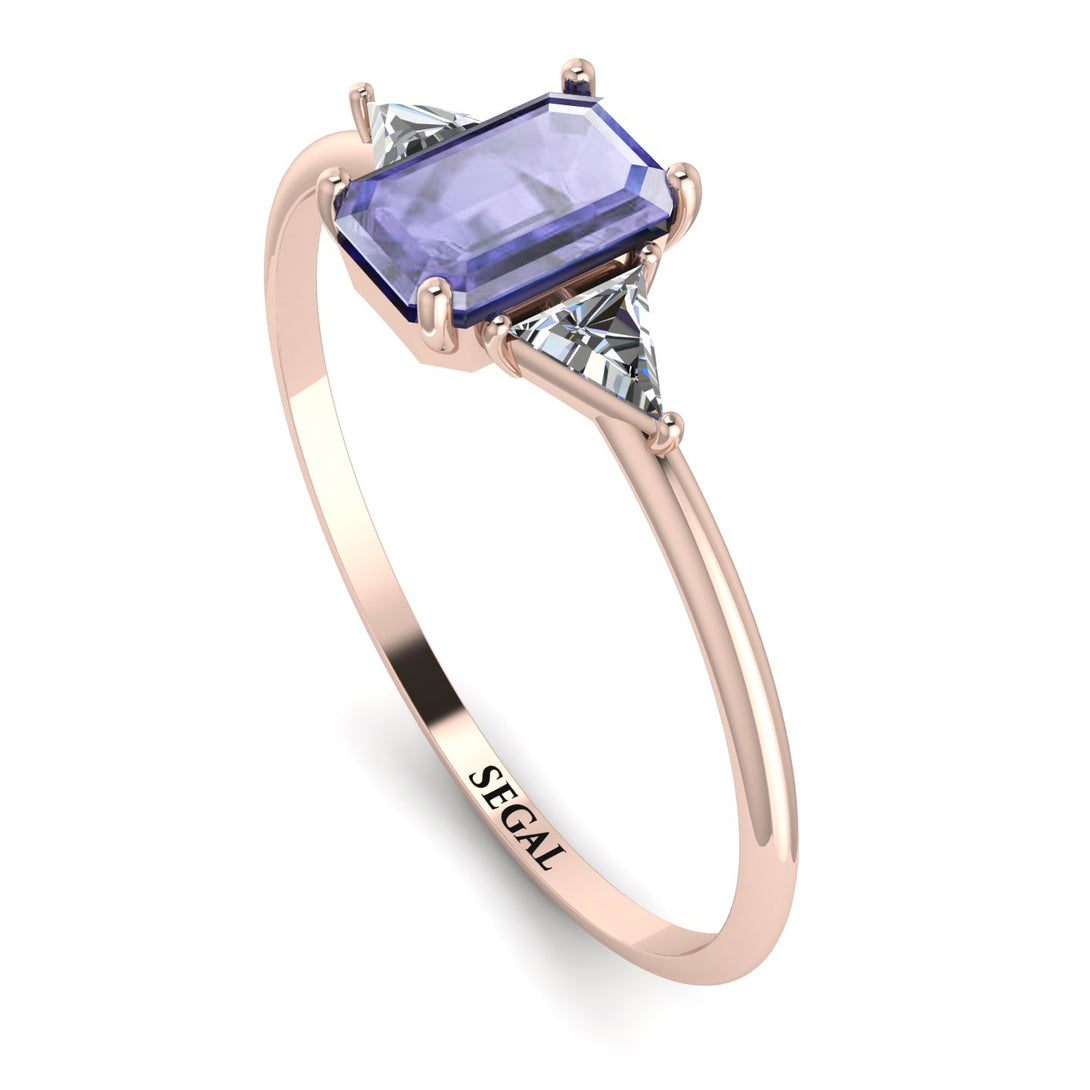 Emerald Cut Tanzanite With Triangles Ring - Remi No. 202