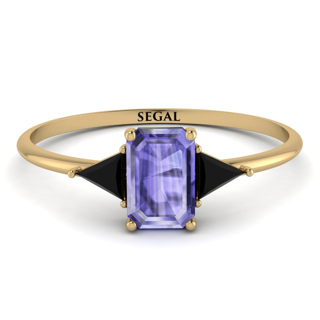 Emerald Cut Tanzanite With Triangles Ring - Remi No. 207