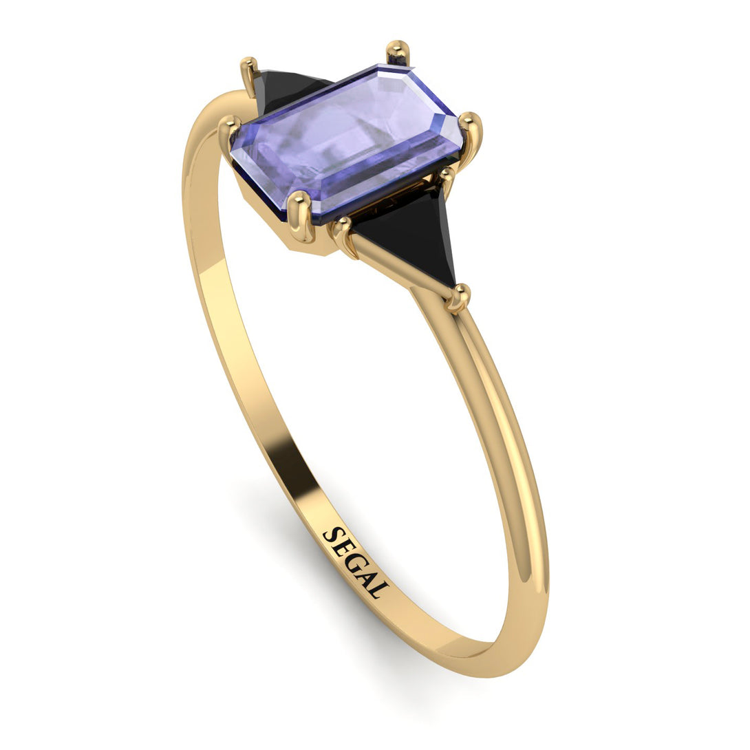 Emerald Cut Tanzanite With Triangles Ring - Remi No. 207