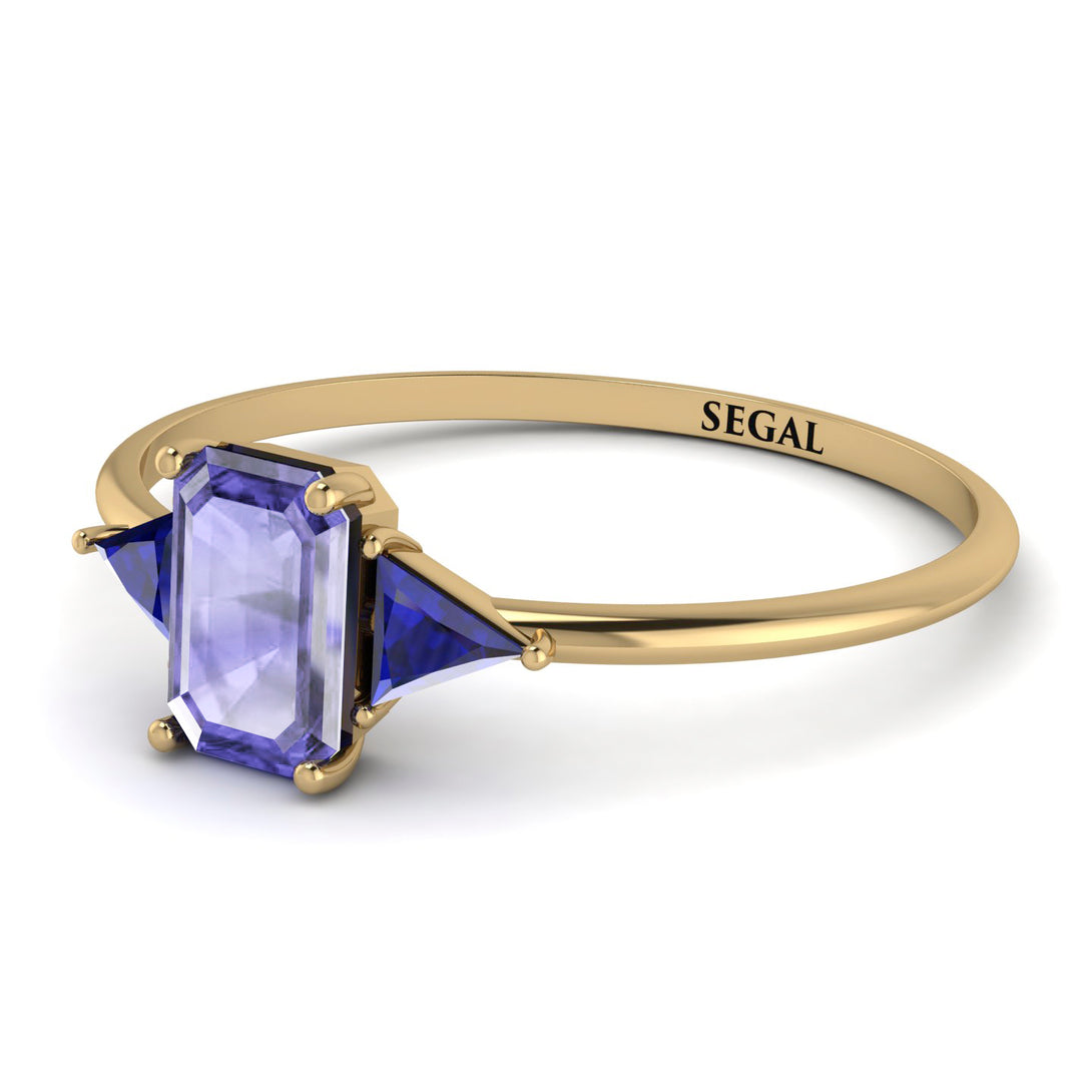 Emerald Cut Tanzanite With Triangles Ring - Remi No. 213