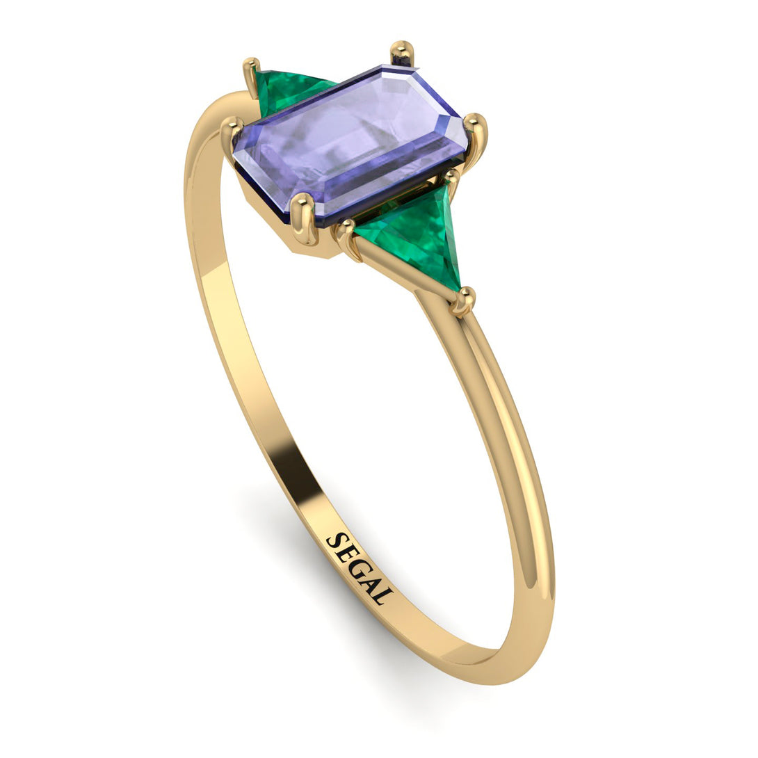 Emerald Cut Tanzanite With Triangles Ring - Remi No. 204