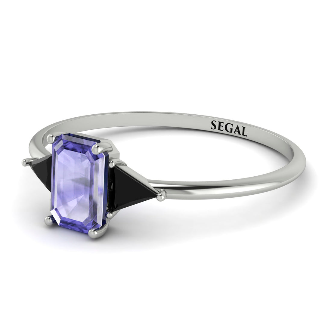 Emerald Cut Tanzanite With Triangles Ring - Remi No. 209