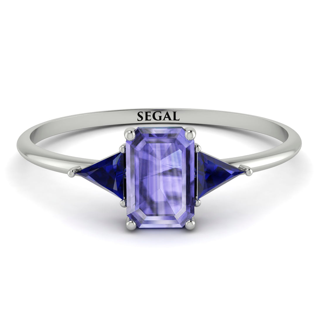 Emerald Cut Tanzanite With Triangles Ring - Remi No. 215