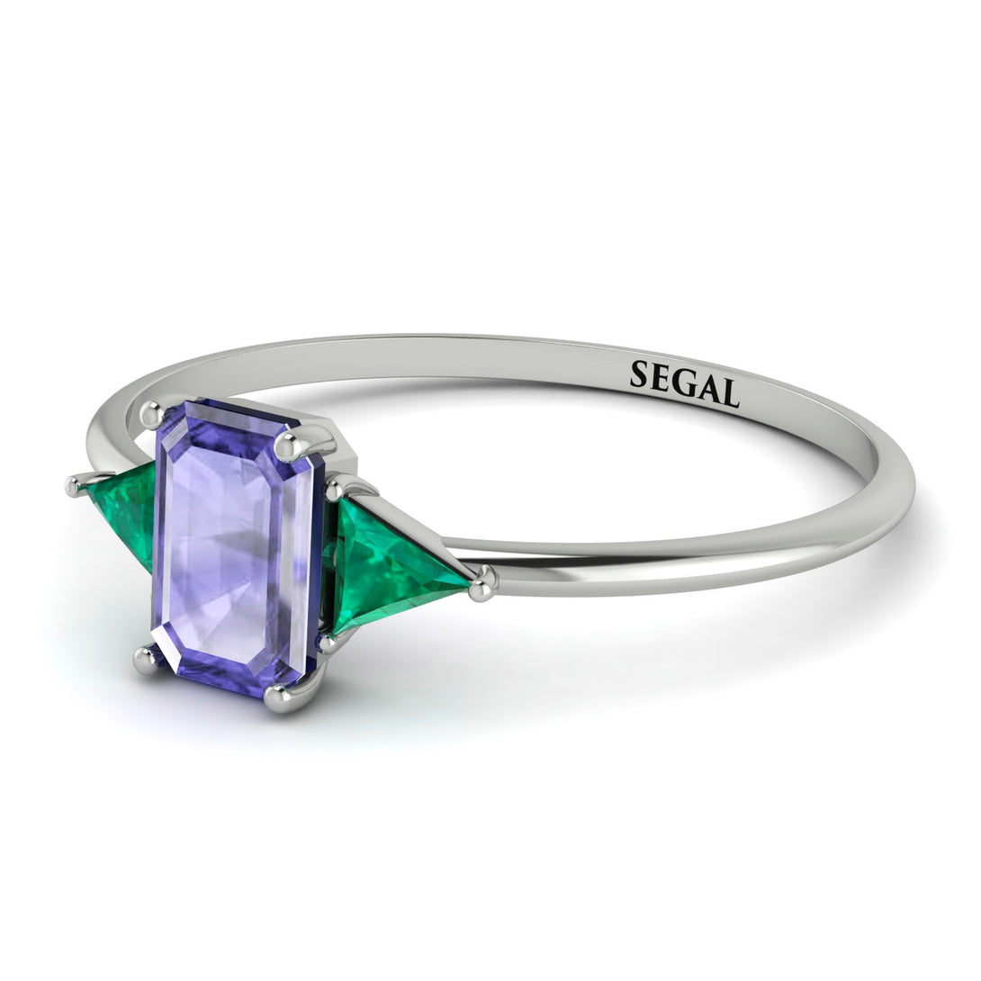 Emerald Cut Tanzanite With Triangles Ring - Remi No. 206
