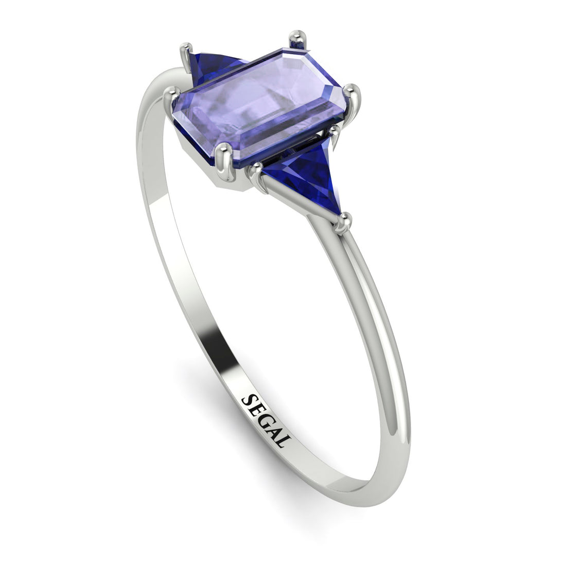 Emerald Cut Tanzanite With Triangles Ring - Remi No. 215