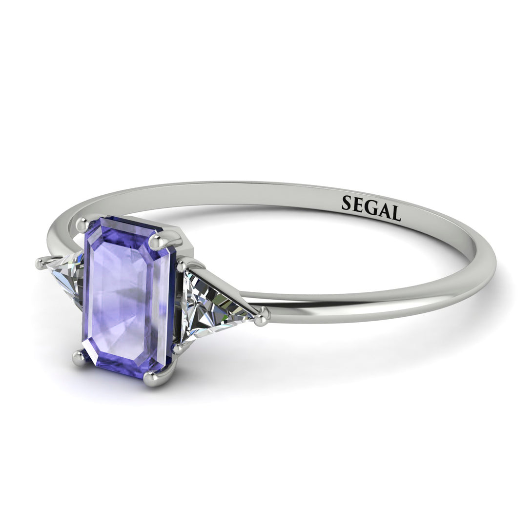 Emerald Cut Tanzanite With Triangles Ring - Remi No. 203