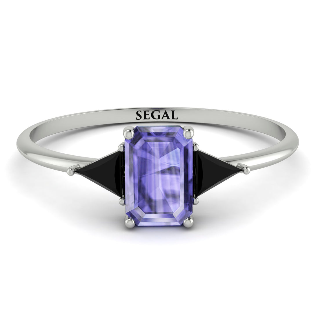 Emerald Cut Tanzanite With Triangles Ring - Remi No. 209