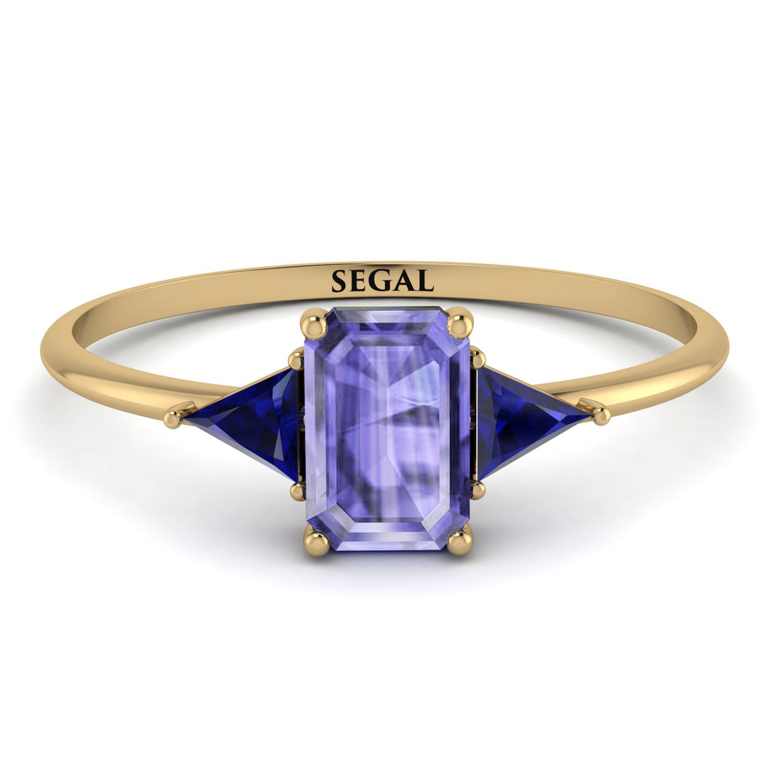 Emerald Cut Tanzanite With Triangles Ring - Remi No. 213