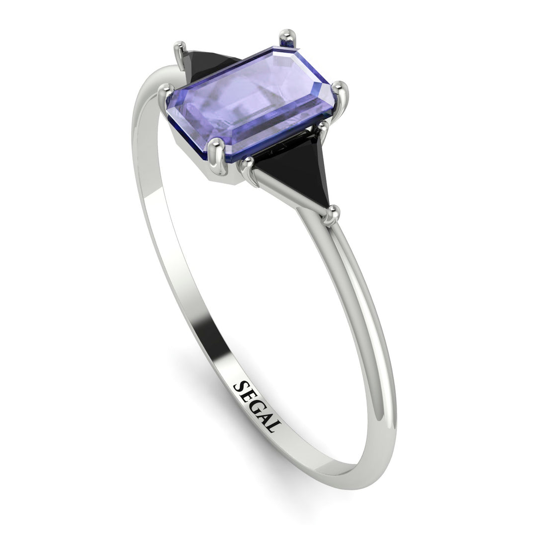 Emerald Cut Tanzanite With Triangles Ring - Remi No. 209
