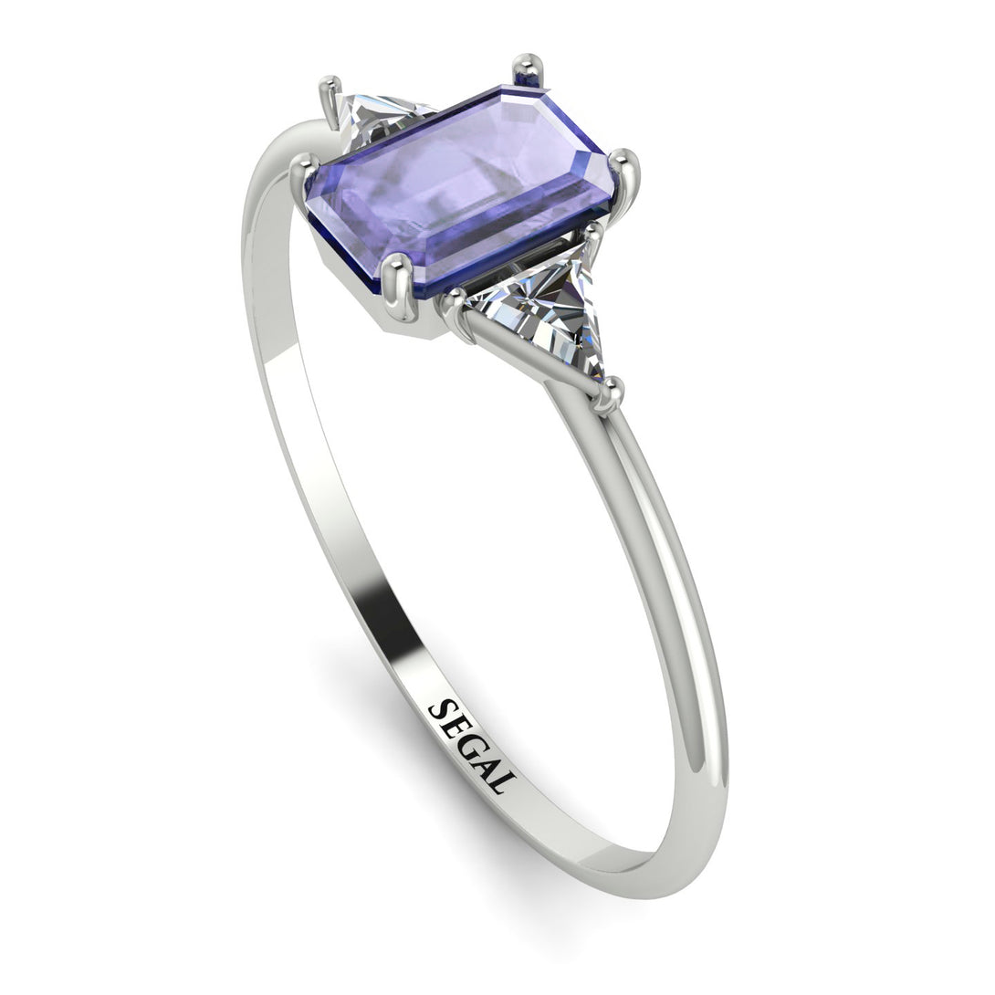 Emerald Cut Tanzanite With Triangles Ring - Remi No. 203