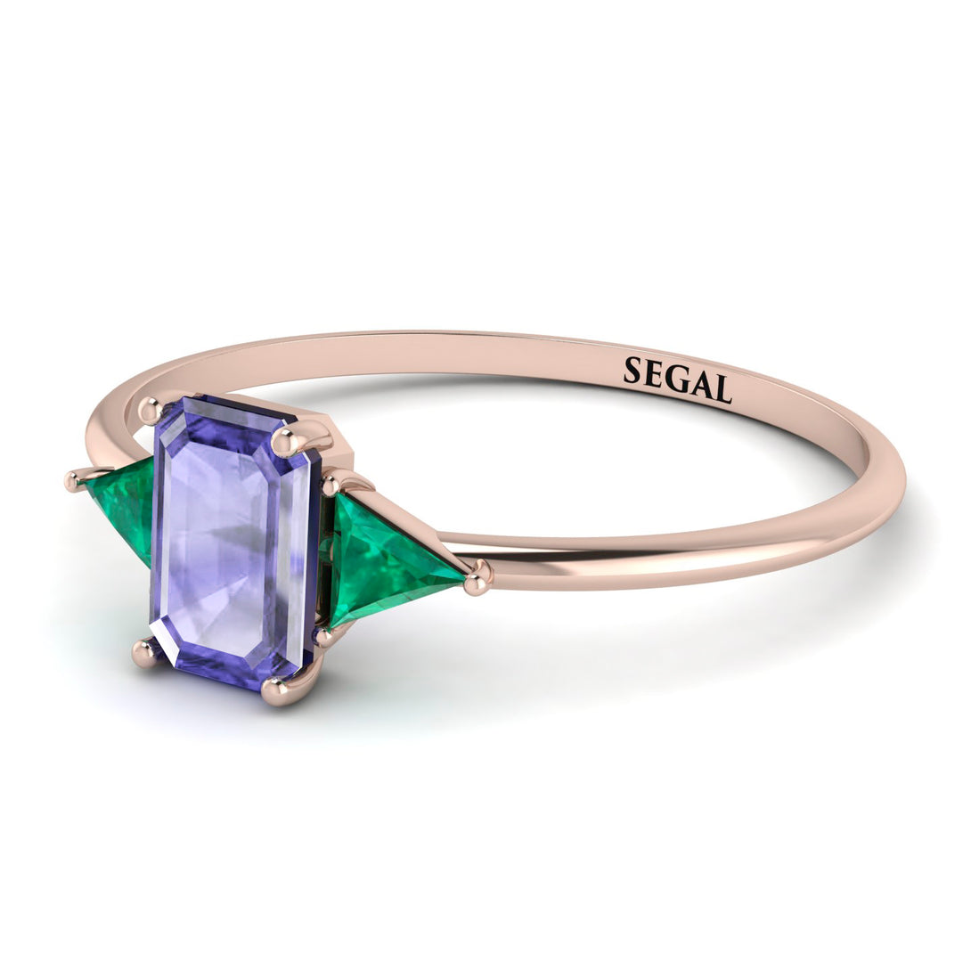 Emerald Cut Tanzanite With Triangles Ring - Remi No. 205