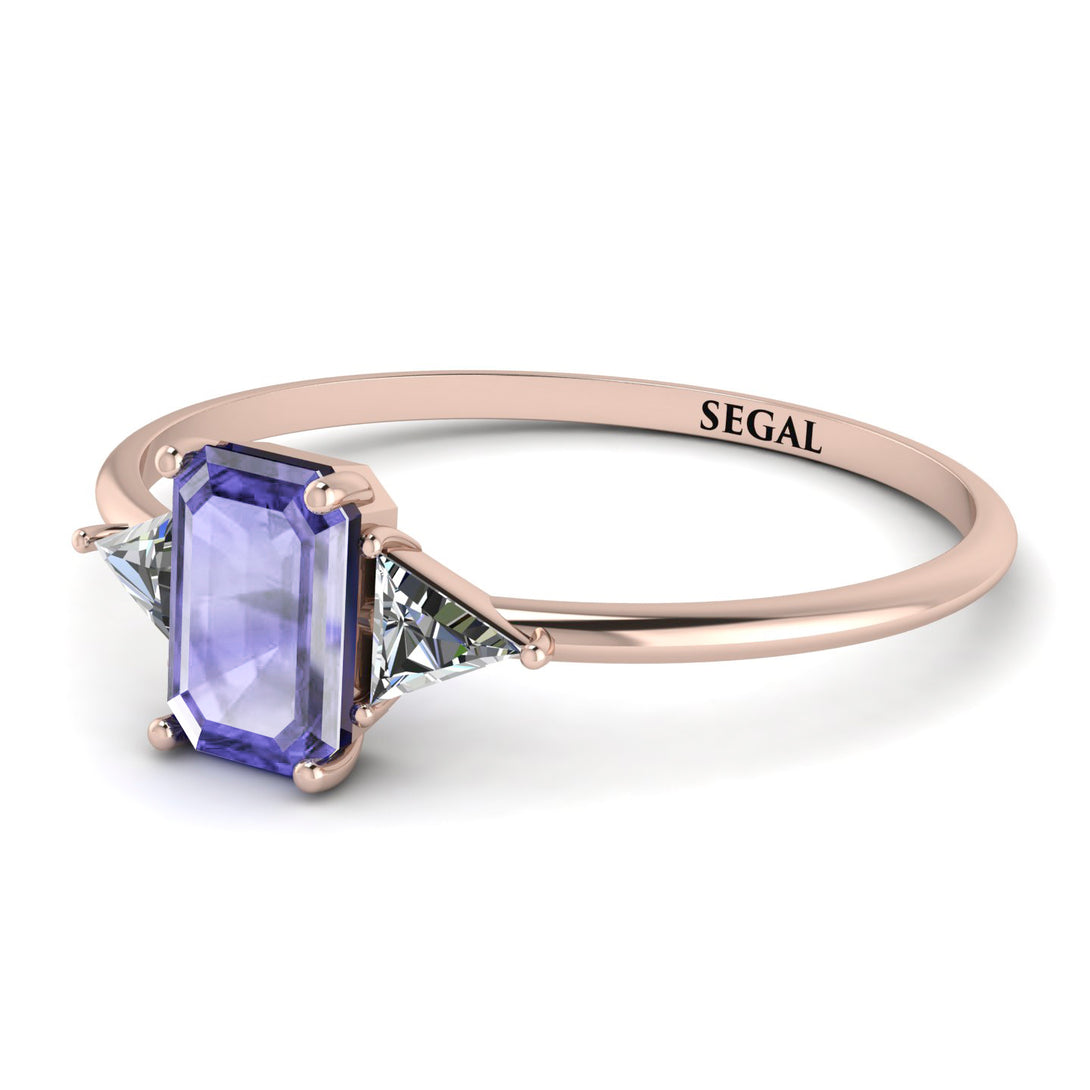 Emerald Cut Tanzanite With Triangles Ring - Remi No. 202