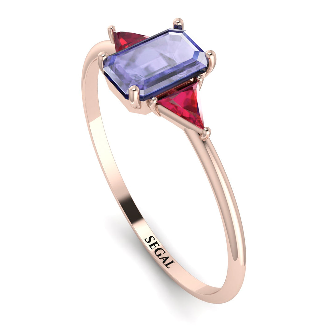 Emerald Cut Tanzanite With Triangles Ring - Remi No. 211