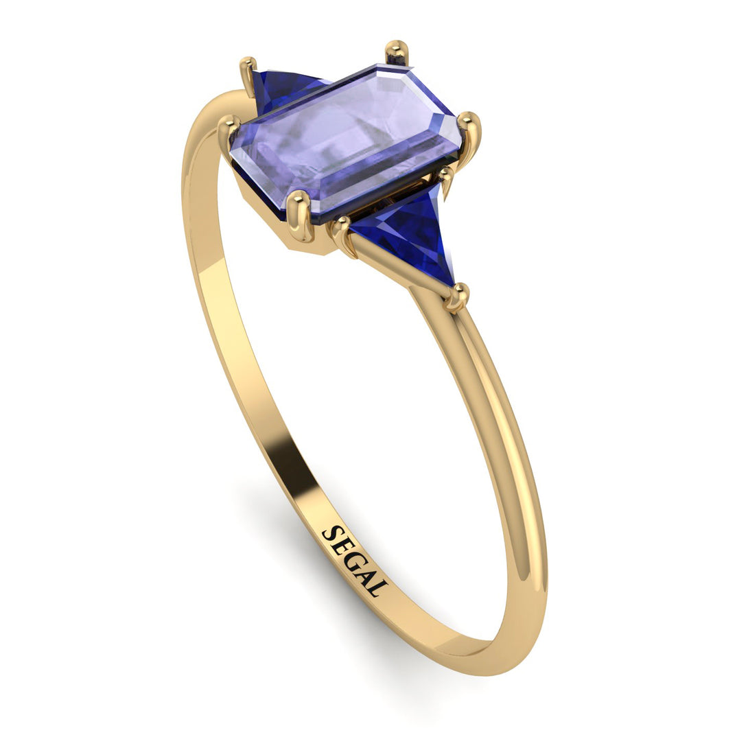 Emerald Cut Tanzanite With Triangles Ring - Remi No. 213