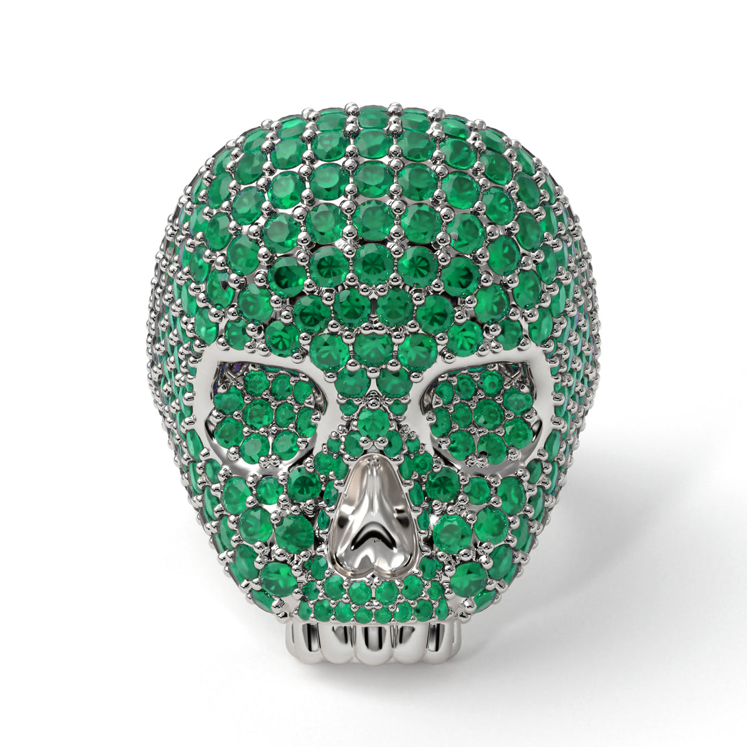 Emerald-Encrusted Skull Men's Fashion Ring - Jules No. 6