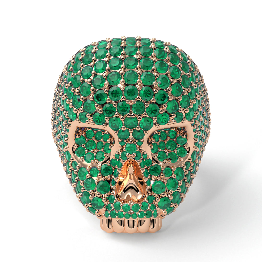 Emerald-Encrusted Skull Men's Fashion Ring - Jules No. 5